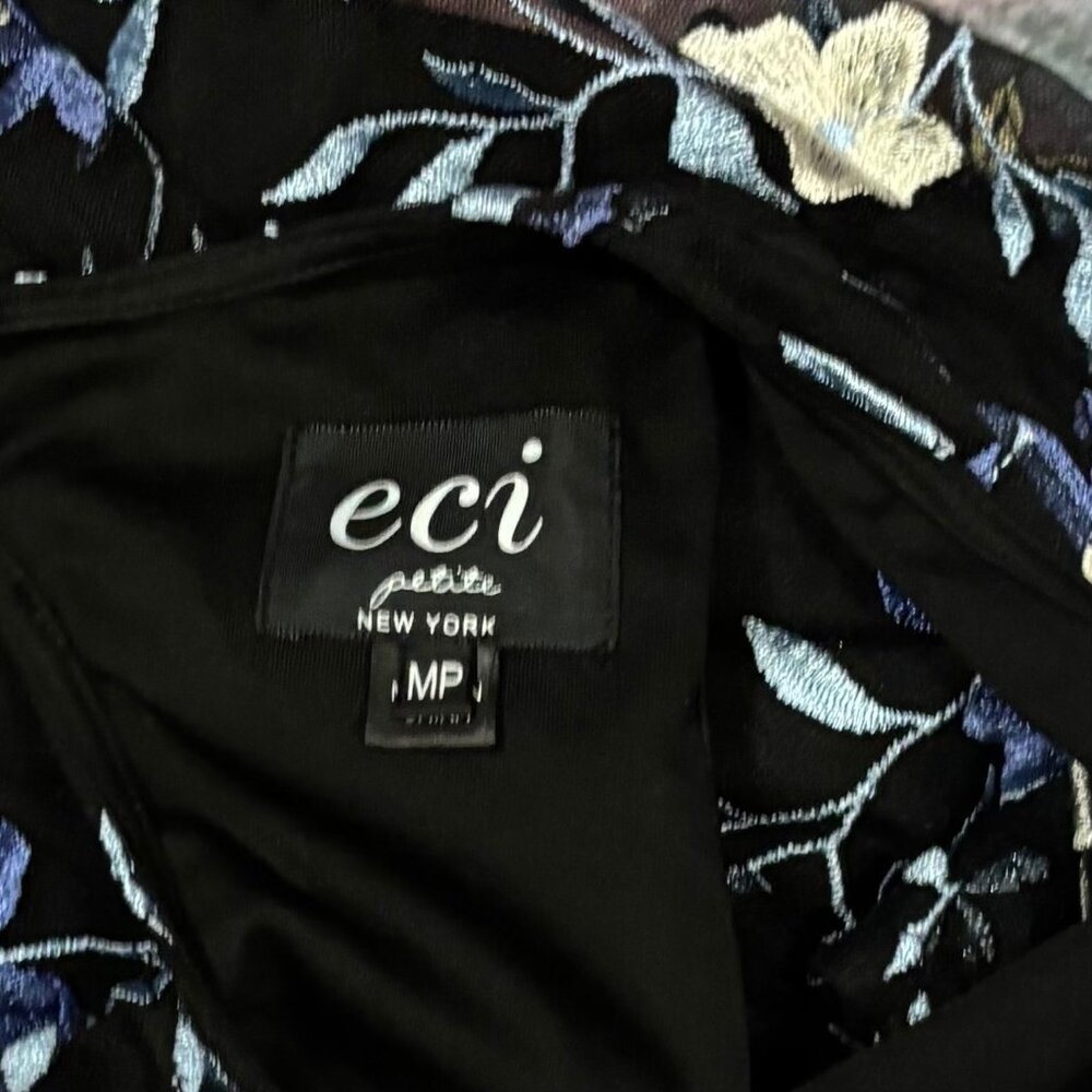 Eci New York Black Floral Embroidered Sleeveless Dress Size M Petite Black Blue - Picture 7 of 8